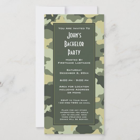 Invitation de fête de camouflage militaire (Devant)