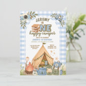 Invitation de fête de camping Blue S'mores pour ga (Debout devant)