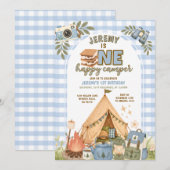 Invitation de fête de camping Blue S'mores pour ga (Devant / Derrière)