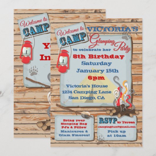 Invitation de fête de camping Glamping (Devant / Derrière)