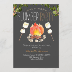 invitation de fête de camping pyjama autour d'un f
