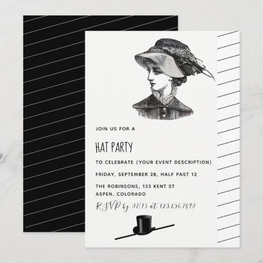Invitation de fête de chapeau rétro vintage (Devant / Derrière)