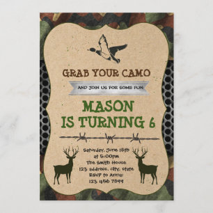 Invitation de fête de chasse camouflage