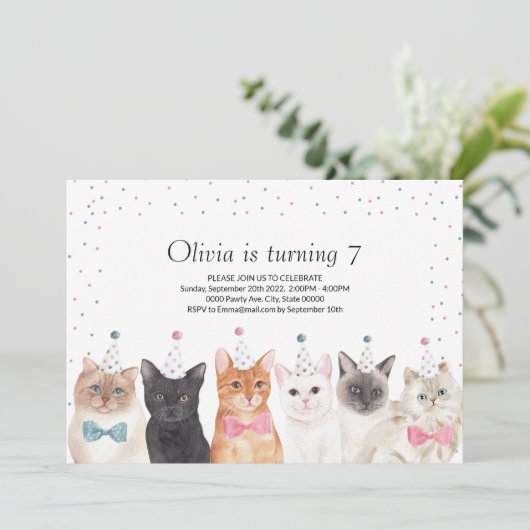 Invitation de fête de chat, Invitation d'anniversa (Debout devant)