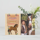 Invitation de fête de cheval à photo Fleur de pone (Debout devant)