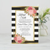 Invitation de fête de coffre rayée noir et blanc à (Debout devant)