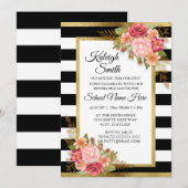 Invitation de fête de coffre rayée noir et blanc à (Devant / Derrière)