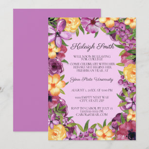 Invitation de fête de coffre universitaire florale