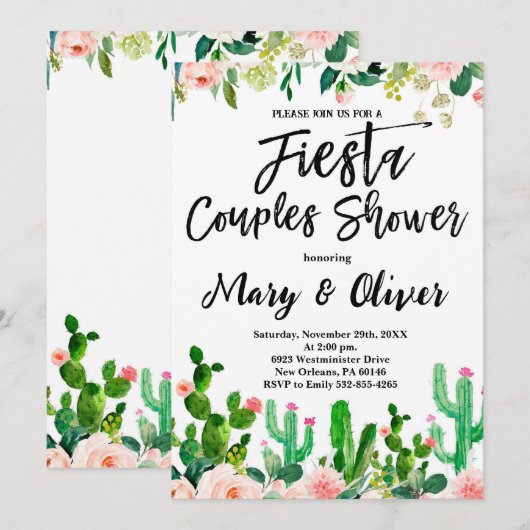 Invitation de fête de couples Fiesta, thème fiesta (Devant / Derrière)