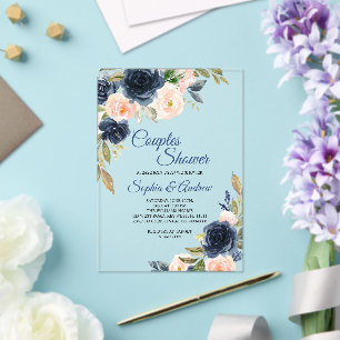 Invitation de fête de couples florale Bleu marine 