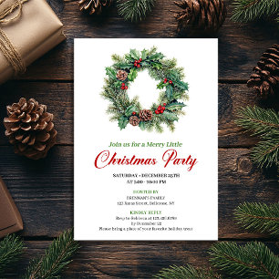 Invitation de fête de couronne de Noël à l'aquarel