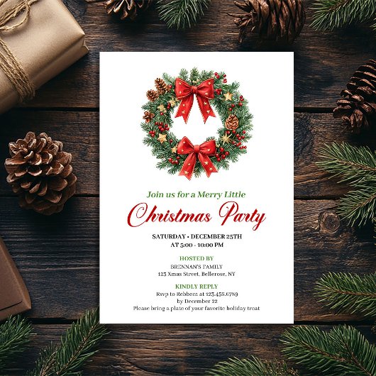 Invitation de fête de couronne de Noël moderne cla