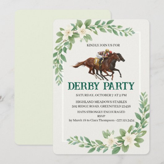 Invitation de fête de course de chevaux Derby mode (Devant / Derrière)