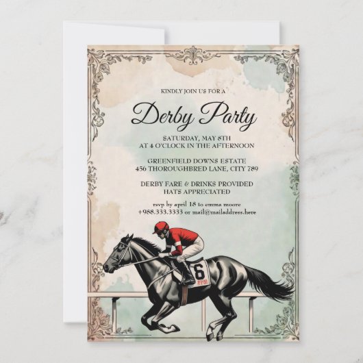 Invitation de fête de course de chevaux Derby vint (Devant)