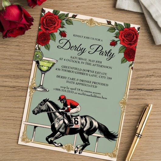 Invitation de fête de course de chevaux Derby Vint