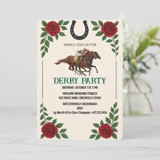 Invitation de fête de course de chevaux Derby vint (Debout devant)