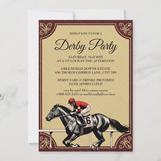 Invitation de fête de course de chevaux Derby Vint (Devant)