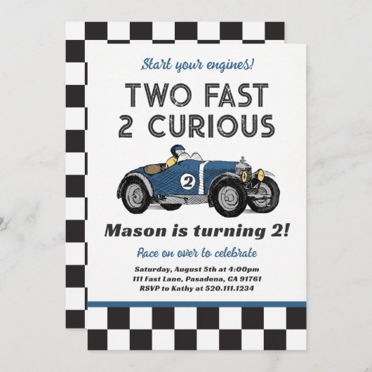 Invitation de fête de course de voiture de fête ra (Devant / Derrière)