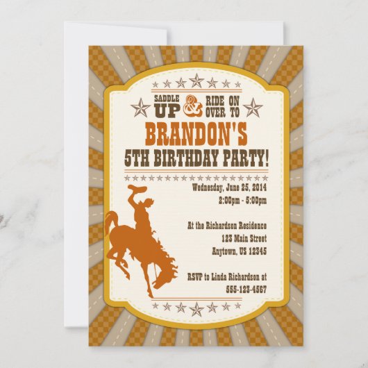 Invitation de fête de Cowboy 5e anniversaire (Devant)