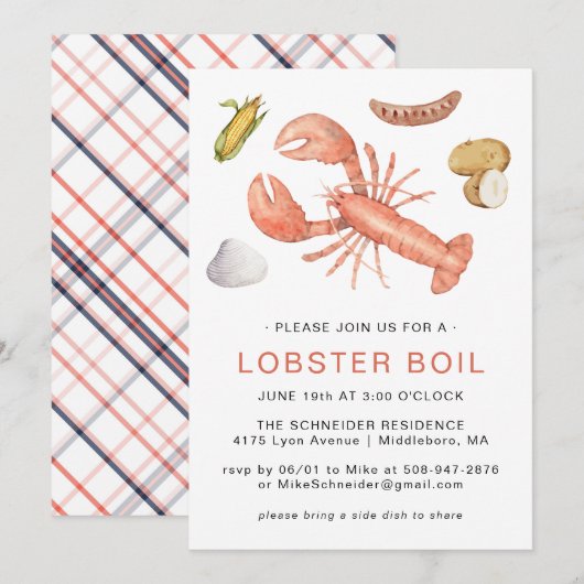 Invitation de fête de cuisson de homard | Cuisson  (Devant / Derrière)