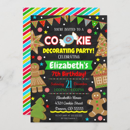 Invitation de fête de décoration de biscuits de No (Devant / Derrière)
