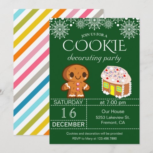 Invitation de fête de décoration de biscuits de No (Devant / Derrière)