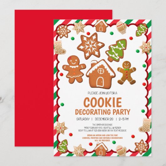 Invitation de fête de décoration de biscuits de No (Devant / Derrière)