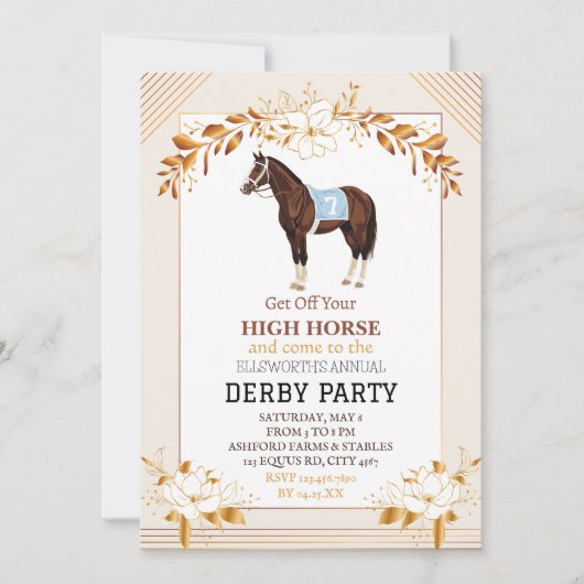 Invitation de fête de Derby Course de chevaux Élég (Devant)