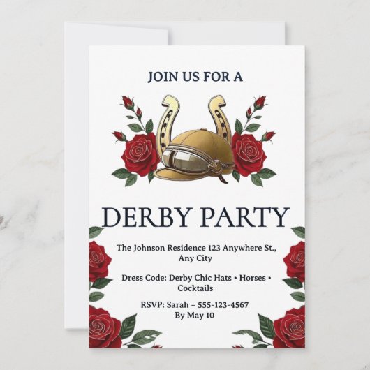 Invitation de fête de derby de course de chevaux v (Devant)