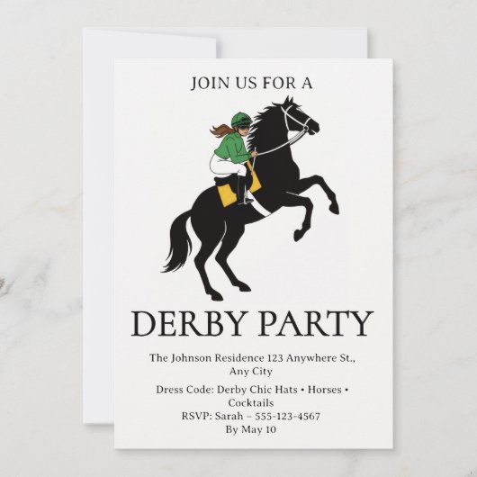 Invitation de fête de Derby de course de chevaux v (Devant)