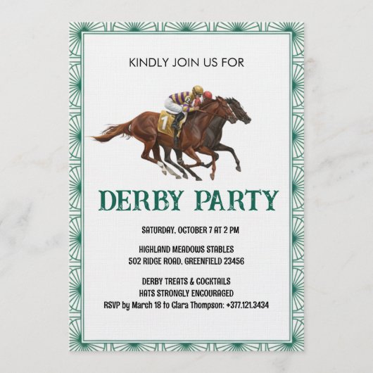 Invitation de fête de derby de course de chevaux v (Devant)