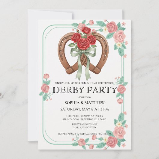 Invitation de fête de derby de course de chevaux v (Devant)