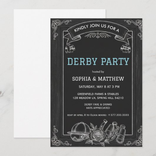 Invitation de fête de Derby sur tableau noir rusti (Devant / Derrière)