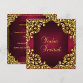 Invitation de fête de design chic or bordeaux roug (Devant / Derrière)