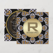Invitation de fête de dîner dorée aux cœurs aztèqu (Devant / Derrière)