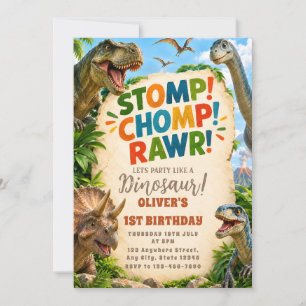 Invitation de fête de dinosaures de jungle colorée