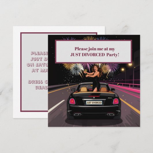 Invitation de fête de divorce célébration Juste Di (Devant / Derrière)