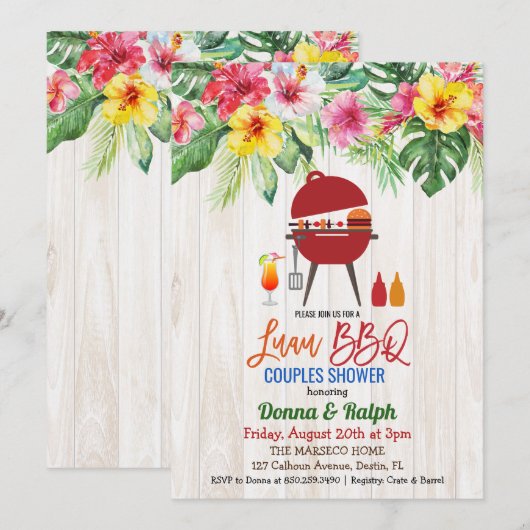 Invitation de fête de douche de couples tropicale (Devant / Derrière)