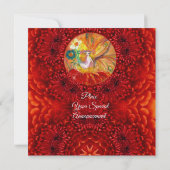 Invitation de fête de fantaisie rouge jaune de fée (Dos)