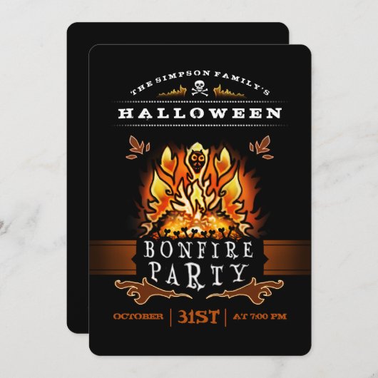 Invitation de fête de feu d'Halloween (Devant / Derrière)