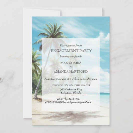 Invitation de fête de fiançailles à la plage à l'a (Devant)