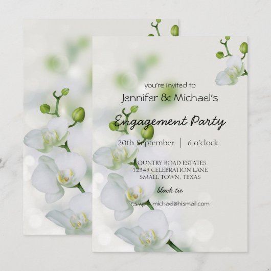 Invitation de fête de fiançailles à l'orchidée élé (Devant / Derrière)