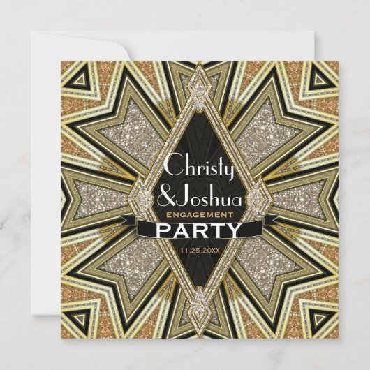 Invitation de fête de fiançailles Art Déco glamour (Devant)