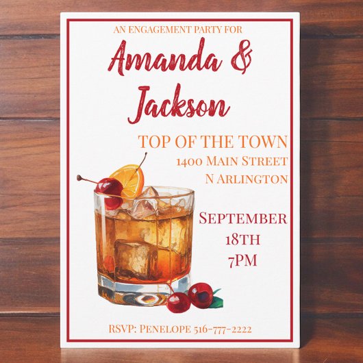 Invitation de fête de fiançailles au cocktail Old