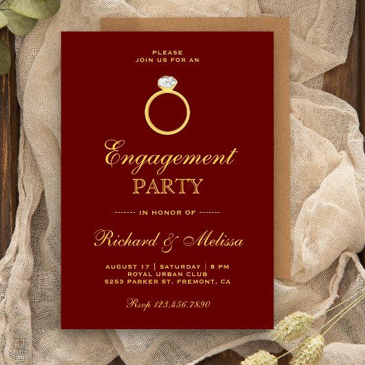 Invitation de fête de fiançailles avec bague de di