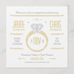 Invitation de fête de fiançailles avec bague en or