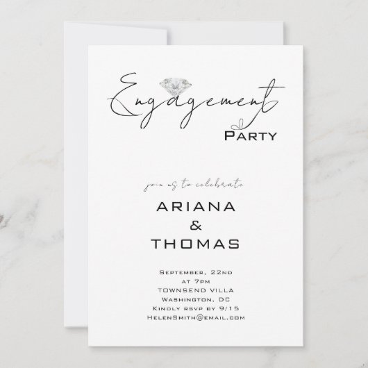 Invitation de fête de fiançailles avec un script m (Devant)