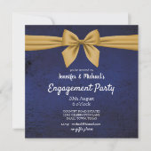 Invitation de fête de fiançailles bleu foncé et or (Devant)