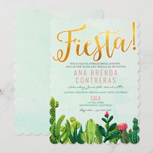 Invitation de Fête de Fiançailles Cactus Fiesta (Devant / Derrière)