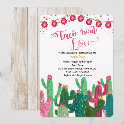 Invitation de Fête de Fiançailles Cactus 'Taco à p (Devant / Derrière)